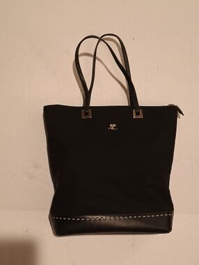 Correges Classic Black Tote Bag with Contrast Stitching Leather Bottom